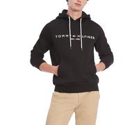 Tommy Hilfiger Herren Mittelschweres Fleece-Kapuzen-Sweatshirt mit Gesticktem Logo, Auch Erhältlich in Big & Tall Kapuzenpullover, Schwarz, Large