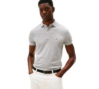 Tommy Hilfiger Herren Poloshirts Kurzarm in Slim Fit mit Stretch und Bio-Piqué-Baumwolle, Hellgrau meliert, Mittel