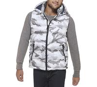 Tommy Hilfiger Herren Puffer Weste mit Kapuze, Camouflage weiß, M