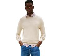 Tommy Hilfiger Herren-Pullover aus Baumwolle, einfarbig, Rundhalsausschnitt, leicht, auch erhältlich in Big & Tall, Heathered Oatmilk, L