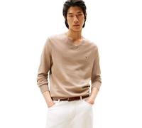 Tommy Hilfiger Herren-Pullover, Baumwolle, einfarbig, V-Ausschnitt, Leichter Pullover, Coastal Taupe, Mittel