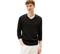 Tommy Hilfiger Herren-Pullover, Baumwolle, einfarbig, V-Ausschnitt, Leichter Pullover, Schwarz, XL