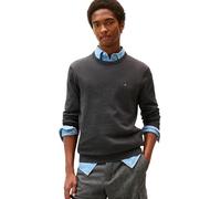 Rundhalspullover TOMMY HILFIGER "ESSENTIAL COTTON CREW NECK", Herren, Gr. S, grau (dunkelgrau heather), Strick, Obermaterial: 100% Baumwolle, regular fit, Rundhals, Rippbündchen, Pullover, 100% Baumwo