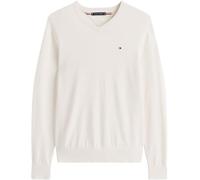 Strickpullover TOMMY HILFIGER "ESSENTIAL COTTON V NECK", Herren, Gr. XXL, weiß (ivory petal), Strick, Obermaterial: 100% Baumwolle, casual, V-Ausschnitt, Langarm Rippbündchen, Pullover (84068828-XXL)