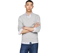 Strickpullover TOMMY HILFIGER "ESSENTIAL COTTON V NECK mit V-Ausschnitt und Stickerei", Herren, Gr. M, grau (light grau heather), Strick, Obermaterial: 100% Baumwolle, meliert, V-Ausschnitt, Rippbündc