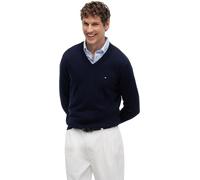 V-Ausschnitt-Pullover TOMMY HILFIGER "PIMA ORG CTN CASHMERE V NECK", Herren, Gr. XXL, blau (desert sky), Obermaterial: 92% Baumwolle, 8% Kaschmir, V-Ausschnitt, Pullover (41439726-XXL) desert sky