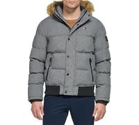 Tommy Hilfiger Herren Quilted Arctic Cloth Snap Front Snorkel Bomber Jacket Parka, grau meliert, X-Klein