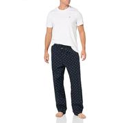 Tommy Hilfiger Herren-Schlafanzug-Set, Popeline, Weiß, Marineblau, Mikro-Flagge, Größe M, Weiß, marineblaue Mikro-Flagge, M