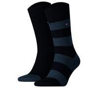 TOMMY HILFIGER Herren Socken, 2er Pack - Rugby Sock, Strümpfe, Streifen, uni/gestreift 39-42 Blau