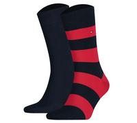 Tommy Hilfiger Herrensocken Doppelpack Uni/Ringel Marine/rot Größe 43-46