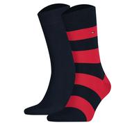 Tommy Hilfiger Herrensocken Doppelpack Uni/Ringel Marine/rot Größe 39-42