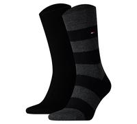 Tommy Hilfiger Herrensocken Doppelpack Uni/Ringel schwarz Größe 43-46