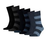 TOMMY HILFIGER Herren Socken, 6er Pack - Rugby Sock, Strümpfe, Streifen, uni/gestreift 39-42 Blau