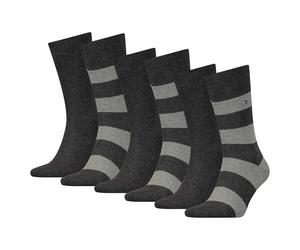 TOMMY HILFIGER Herren Socken, 6er Pack - Rugby Sock, Strümpfe, Streifen, uni/gestreift Grau 43-46