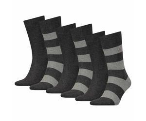 TOMMY HILFIGER Herren Socken, 6er Pack - Rugby Sock, Strümpfe, Streifen, uni/gestreift Grau / 43-46 One size Grau