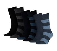 TOMMY HILFIGER Herren Socken, 6er Pack - Rugby Sock, Strümpfe, Streifen, uni/gestreift Schwarz/Dunkelblau/Blau Denim 43-46
