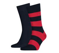 Tommy Hilfiger Herrensocken Doppelpack Uni/Ringel Marine/rot Größe 43-46