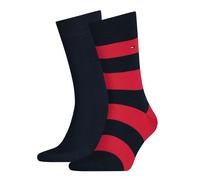 Tommy Hilfiger Herrensocken Doppelpack Uni/Ringel Marine/rot Größe 43-46