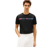 Tommy Hilfiger Herren T-Shirt Kurzarm Brand Love Stripe aus Baumwolle, Schwarz (Black), L
