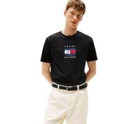 Tommy Hilfiger Herren T-Shirt Kurzarm Linear Flag Graphic Regular Fit, Schwarz (Black), M