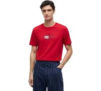 Tommy Hilfiger Herren T-Shirt Kurzarm Script Flag Regular mit Rundhalsausschnitt, Rot (Medium Red), M