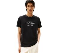 Tommy Hilfiger Herren-T-Shirts, kurzärmelig, Baumwolle, mit gestapeltem Logo-Design, Schwarz, XL