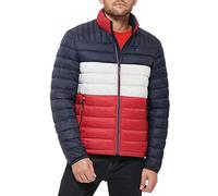 Tommy Hilfiger Herren Ultra Loft leichte verstaubare Pufferjacke (Standard und groß und hoch) Daunenalternative Mantel, Mitternacht/Weiß/Rot mit Aufnäher, XL