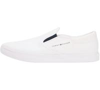 Slip-On Sneaker TOMMY HILFIGER "VULC CORE SLIP ON", Herren, Gr. 46, weiß, Baumwolle, unifarben mit Farbeinsatz, Schuhe, Freizeitschuh, Halbschuh, Slipper mit seitlichem Logoschriftzug (11362015-46) we