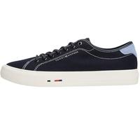 Sneaker TOMMY HILFIGER "TH HI VULC STREET CANVAS", Herren, Gr. 46, blau (dunkelblau), Textil, unifarben mit Farbeinsatz, Schuhe Sneaker, Freizeitschuh, Halbschuh, Schnürschuh mit Logoflag im Plateau (