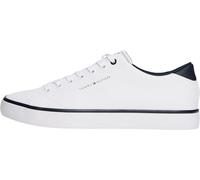 Sneaker TOMMY HILFIGER "TH HI VULC CORE LOW LEATHER", Herren, Gr. 45, weiß, Leder, Lederimitat, unifarben mit Farbeinsatz, sportlich, Schuhe, Freizeitschuh, Halbschuh, Schnürer mit gepolstertem Schaft