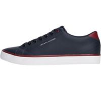 Sneaker TOMMY HILFIGER "TH HI VULC CORE LOW LEATHER", Herren, Gr. 42, blau (dunkelblau), Leder, Lederimitat, unifarben mit Farbeinsatz, Schuhe Sneaker, Freizeitschuh, Halbschuh, Schnürer mit gepolster