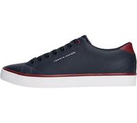 Sneaker TOMMY HILFIGER "TH HI VULC CORE LOW LEATHER", Herren, Gr. 45, blau (dunkelblau), Leder, Lederimitat, unifarben mit Farbeinsatz, sportlich, Schuhe, Freizeitschuh, Halbschuh, Schnürer mit gepols