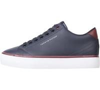 Sneaker TOMMY HILFIGER "TH HI VULC CORE LOW LEATHER", Herren, Gr. 48, blau (dunkelblau), Leder, Lederimitat, unifarben mit Farbeinsatz, sportlich, Schuhe, Freizeitschuh, Halbschuh, Schnürer mit gepols