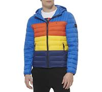 Tommy Hilfiger Herren Water Resistant Ultra Loft Filled Hooded Puffer Jacket Daunenalternativer Mantel, Blauer Farbblock, L