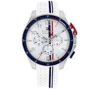 Chronograph TOMMY HILFIGER "BANK", weiß, Armbanduhren, Herren, Quarzuhr, Armbanduhr, Herrenuhr, Silikonarmband, analog, Stoppfunktion (20226958-0) weiß