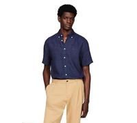 Tommy Hilfiger Herrenhemden mit kurzen Ärmeln, aus Leinen, mit Knopfleiste in normaler Passform, Carbon Navy, Mittel