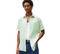 Tommy Hilfiger Herrenhemden mit kurzen Ärmeln, aus Leinen, mit Knopfleiste in normaler Passform, Opalgrün, XX-Large