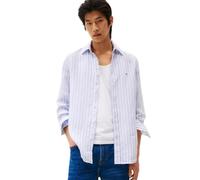 Tommy Hilfiger Herrenhemden mit Langen Ärmeln, aus Leinen, mit Knopfleiste in normaler Passform, Breezy Blue/Optic White, XX-Large