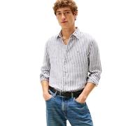 Tommy Hilfiger Herrenhemden mit Langen Ärmeln, aus Leinen, mit Knopfleiste in normaler Passform, Desert Sky/Stripe, Mittel