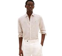 Tommy Hilfiger Herrenhemden mit langen Ärmeln, aus Leinen, mit Knopfleiste in normaler Passform, Sandelholz/Karo, XX-Large