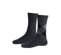 TOMMY HILFIGER Herrensocken Doppelpack Rautenmuster grau/schwarz Größe 43-46