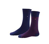 TOMMY HILFIGER Herrensocken Doppelpack Uni/Ringel blau Größe 43-46