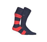 Tommy Hilfiger Herrensocken Doppelpack Uni/Ringel Marine/rot Größe 43-46