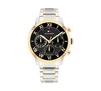 Multifunktionsuhr TOMMY HILFIGER "TH-OXFORD", gold (edelstahlfarben, schwarz), Armbanduhren, Herren, Quarzuhr, Armbanduhr, Herrenuhr, Edelstahlarmband, analog (90135300-0) edelstahlfarben, schwarz