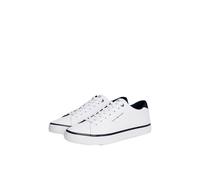 Sneaker TOMMY HILFIGER "TH HI VULC CORE LOW LEATHER", Herren, Gr. 45, weiß, Leder, Lederimitat, unifarben mit Farbeinsatz, sportlich, Schuhe, Freizeitschuh, Halbschuh, Schnürer mit gepolstertem Schaft