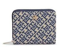 Geldbörse TOMMY HILFIGER "TH ICON MED ZA W/ FLAP JACQUARD", Damen, blau, Textil, Kleinlederwaren, Damen Geldbeutel, Portemonnaie mit TH-Schmuckelement (17356743-0) blau