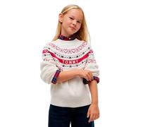 Strickpullover TOMMY HILFIGER, Mädchen, Gr. 12 (152), ivory petal, Strick, Obermaterial: 100% Baumwolle, unifarben, regular fit normal, Rundhals, Bündchen, Pullover Strickpullover, Intarsien-Strick, R