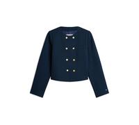 Kurzblazer TOMMY HILFIGER "PREPPY TEXTURE LADY JACKET", Damen, Gr. 44, schwarz night navy, Web, Obermaterial: 50% Wolle, 50% Polyester, unifarben, regular fit, Rundhals, Blazer Kurzblazer (52295150-44