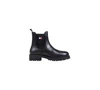 Chelseaboots TOMMY JEANS "TJW CHELSEA LEATHER BOOT", Damen, Gr. 36, schwarz, Leder, modisch, Schuhe, Blockabsatz, Schlupfboots, Stiefelette mit typischer Logoflagge (51495300-36) schwarz