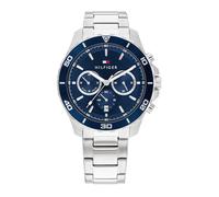 Tommy hilfiger jordan quarz silberfarbenem herren uhr mit blauemzifferblatt und edelstahl armband one_size Silber